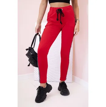 Dámské teplákové kalhoty s lampasem a šňůrkou v pase červené UNI