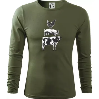 Pánské oblečení Slípka prase kravka - Triko s dlouhým rukávem FIT-T long sleeve - M ( Khaki )