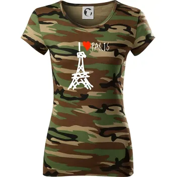 Dámské tričko I love Paris - Dámské maskáčové triko - 2XL ( Hnědý maskáč )