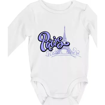 Kojenecké oblečení Paris Lettering - Body kojenecké s dlouhým rukávem - Dlouhý r. do 3 měs ( Bílá )
