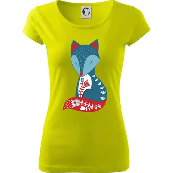 Dámské tričko Folklor - liška samostatná - Dámské triko Pure - M ( Limetková )