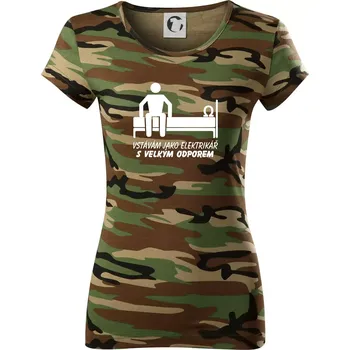 Dámské tričko Vstávám jako elektrikář s velkým odporem - Dámské maskáčové triko - XS ( Hnědý maskáč )