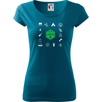 Dámské tričko Kempování symboly - Dámské triko Pure - M ( Petrolejová )