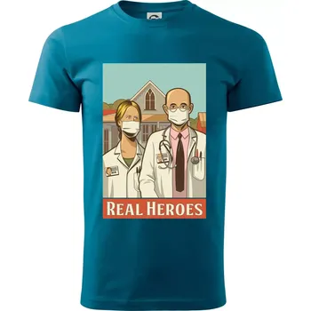 Pánské tričko Covid - real heroes - Klasické pánské triko vyšší gramáže - L ( Petrolejová )