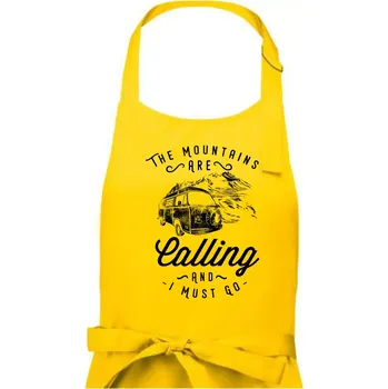Kuchyňská zástěra The Mountains Are Calling obytňák - Pánská zástěra na vaření - Univerzální velikost ( Žlutá )