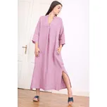 Glara Maxi lněné šaty s rozparky a kapsami 1125131