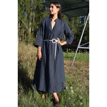 Dámské šaty Glara Maxi lněné šaty s rozparky a kapsami 1125137