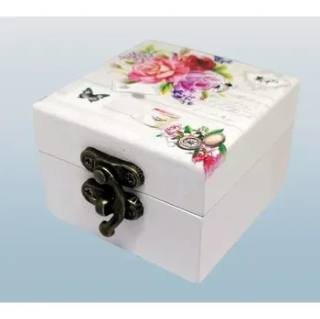 Dárková krabička Dřevěná krabička s růžemi a zrcátkem – stylový úložný box na šperky