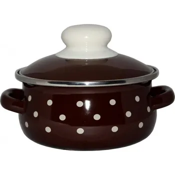 Hrnec Kastrol Metalac hnědý puntík, mělký kastrol Elegant s poklicí 12 cm, 0,8 l