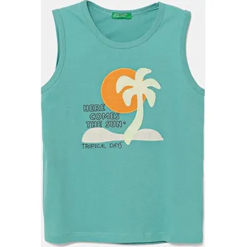 Dámské oblečení Dětský bavlněný top United Colors of Benetton 3I1XGH014.P.Seasonal tyrkysová 66X, vel. 82