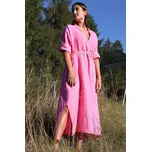 Glara Maxi lněné šaty s rozparky a kapsami 1124991