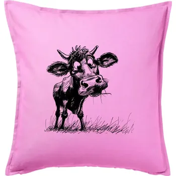 Polštář Černobílá karikatura kráva stojící - Polštář 50x50 - 50x50 - Včetně výplně ( Růžová )