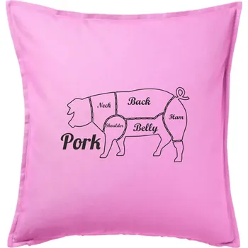 Polštář Prase nákres rozřezání - Polštář 50x50 - 50x50 - Pouze potah ( Růžová )