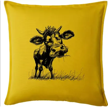 Polštář Černobílá karikatura kráva stojící - Polštář 50x50 - 50x50 - Pouze potah ( Žlutá )