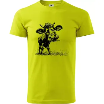 Černobílá karikatura kráva stojící - Klasické pánské triko vyšší gramáže - XS ( Limetková )