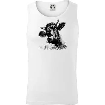 Černobílá karikatura černá kráva hlava - Tílko pánské Core - L ( Bílá )