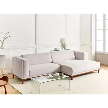 Pohovka Pohovka světle béžová polyesterové čalounění 4místná levostranná dřevěné nohy moderní styl obývací pokoj Beliani