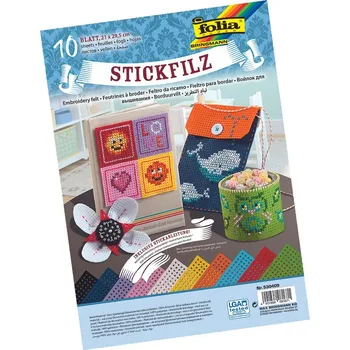 Perforovaný filc k vyšívání - 10 listů - mix barev