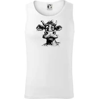 Černobílá karikatura světlá kráva hlava - Tílko pánské Core - XL ( Bílá )