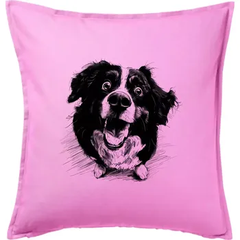 Polštář Černobílá karikatura Bernský salašnický pes - Polštář 50x50 - 50x50 - Pouze potah ( Růžová )