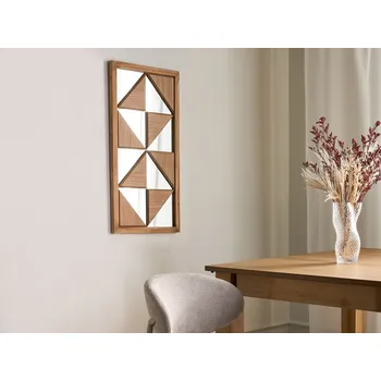 Nástěnná dekorace se zrcadlem světle hnědý dřevěný rám dekorativní zrcadlo ložnice obývací pokoj chodba moderní styl Beliani