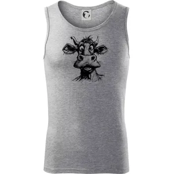 Černobílá karikatura světlá kráva hlava - Tílko pánské Core - S ( Tmavě šedý melír )