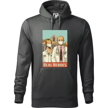 Pánská mikina Covid - real heroes - Mikina pánská Cape s kapucí - XL ( Tmavá břidlice (šedá se zeleným nádechem) )