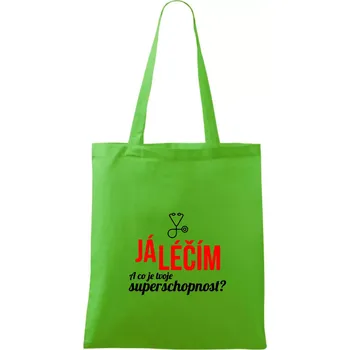 Nákupní taška Já léčím - tvoje superschopnost? Rovný nápis - Taška bavlněná - 42 x 38 cm ( Apple Green )