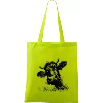 Černobílá karikatura černá kráva hlava - Taška bavlněná - 42 x 38 cm ( Limetková )