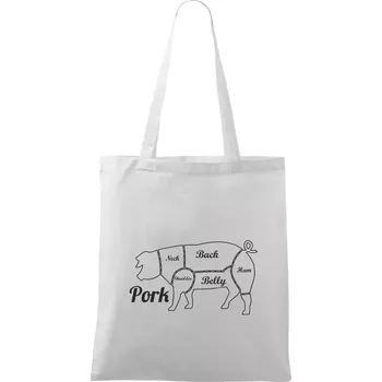 Nákupní taška Prase nákres rozřezání - Taška bavlněná - 42 x 38 cm ( Bílá )