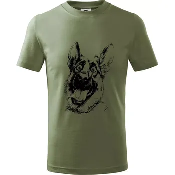 Chlapecké tričko Černobílá karikatura Německý ovčák - Tričko dětské bavlněné - 122 cm/6 let ( Khaki )