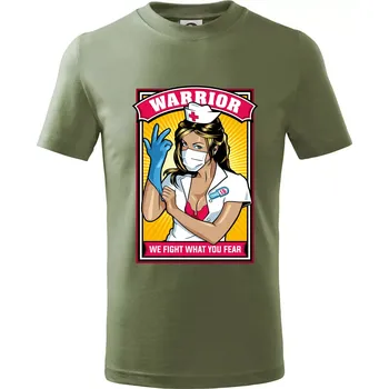 Corona Nurse warrior - Tričko dětské bavlněné - 104-110cm / 3-4 roky ( Khaki )