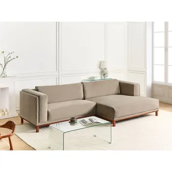 Pohovka Pohovka taupe polyesterové čalounění 4místná levostranná dřevěné nohy moderní styl obývací pokoj Beliani