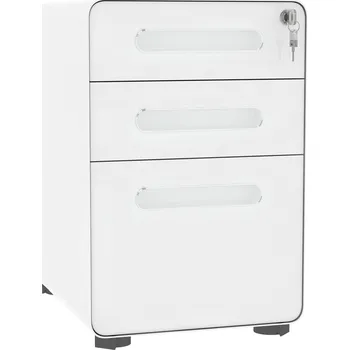 Kartotéka Vinsetto pojízdná podstavná skříňka na dokumenty, kancelářský stolek se 3 zásuvkami, ocel, bílá, 39x48x59cm| Aosom