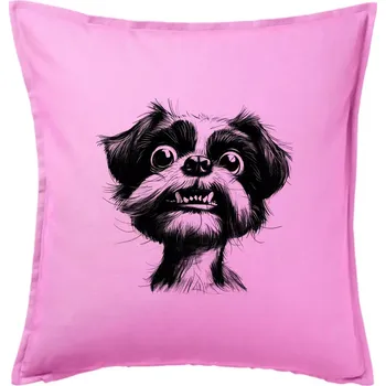 Polštář Černobílá karikatura Ši-tzu - Polštář 50x50 - 50x50 - Včetně výplně ( Růžová )