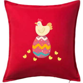 Polštář Slepice sedící na velikonočním vejci - Polštář 50x50 - 50x50 - Pouze potah ( Červená )