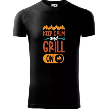 Pánské tričko Keep calm and grill on - Viper FIT - Pánské zůžené tričko - L ( Černá )