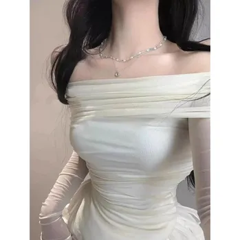 Dámská sukně s volánem + top s odhalenými ramenyktem Velikost: S, Barva (Varianta): Creamy-white top