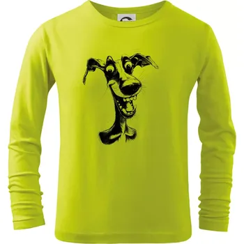 Dětská móda Černobílá karikatura chrt - Triko dětské Long Sleeve - 146 cm/10 let ( Limetková )