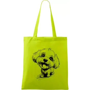 Černobílá karikatura Bišonek - Taška bavlněná - 42 x 38 cm ( Limetková )