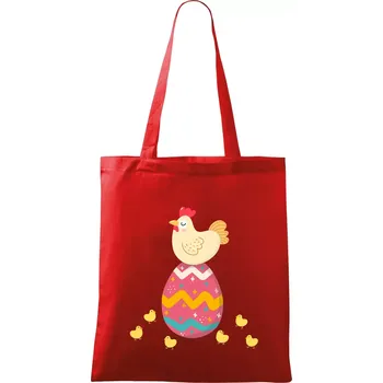 Slepice sedící na velikonočním vejci - Taška bavlněná - 42 x 38 cm ( Červená )