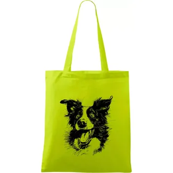 Černobílá karikatura Border kolie - Taška bavlněná - 42 x 38 cm ( Limetková )