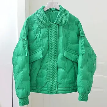 Dámská parka Krátká dámská zimní bunda s kapucí a kapsami Barva: Zelená, Velikost: M