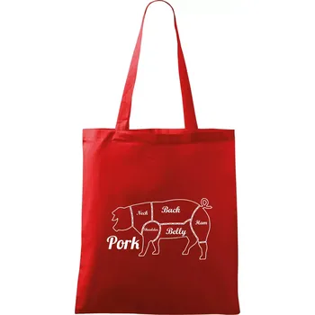 Nákupní taška Prase nákres rozřezání - Taška bavlněná - 42 x 38 cm ( Červená )