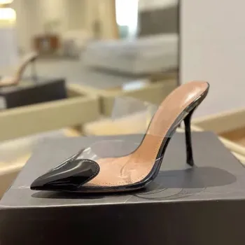 Dámské sandále Průhledné dámské lodičky s PVC páskem Barva: Černá, Velikost: 37