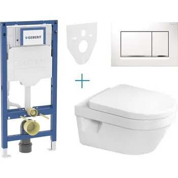 WC sada Geberit + Villeroy & Boch Set předstěnové instalace Duofix + klozet a sedátko se softclose Villeroy & Boch Architectura + tlačítko Sigma30, bílá/chrom lesk