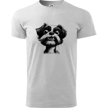 Pánské tričko Černobílá karikatura Ši-tzu - Triko extra velké (5-8XL) - 6XL ( Světlešedý Melír )
