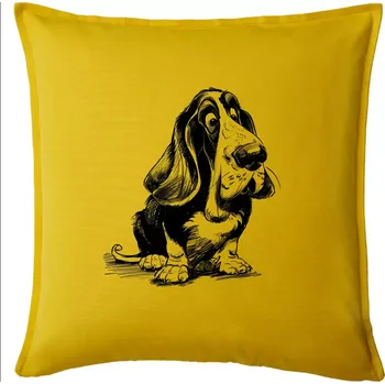 Polštář Černobílá karikatura baset - Polštář 50x50 - 50x50 - Pouze potah ( Žlutá )