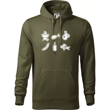 Pánská mikina Grilovací ikony - Mikina pánská Cape s kapucí - 5XL ( Military )