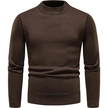 Pánský svetr Pánský pletený svetr s kulatým výstřihem a dlouhým rukávem Barva: Kávová, Velikost: XL